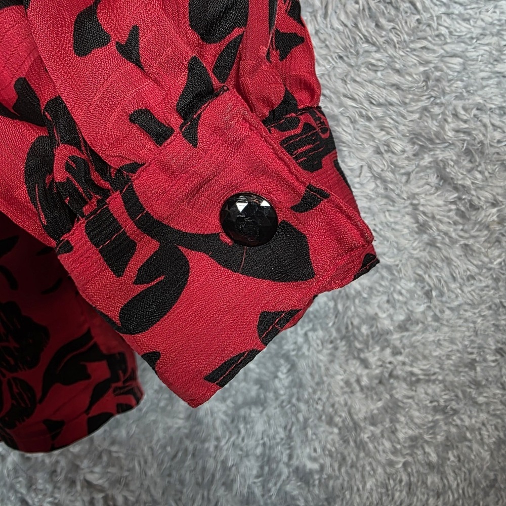 Vtg‎ Red Black Chiffon Floral Top Laura and Jane Secretary High Neck Medium - Picture 5 of 11